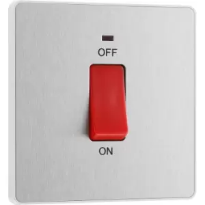 Image of BG Evolve Brushed Steel (White Ins) 45A Square Switch, Double Pole With LED Power Indicator in Silver