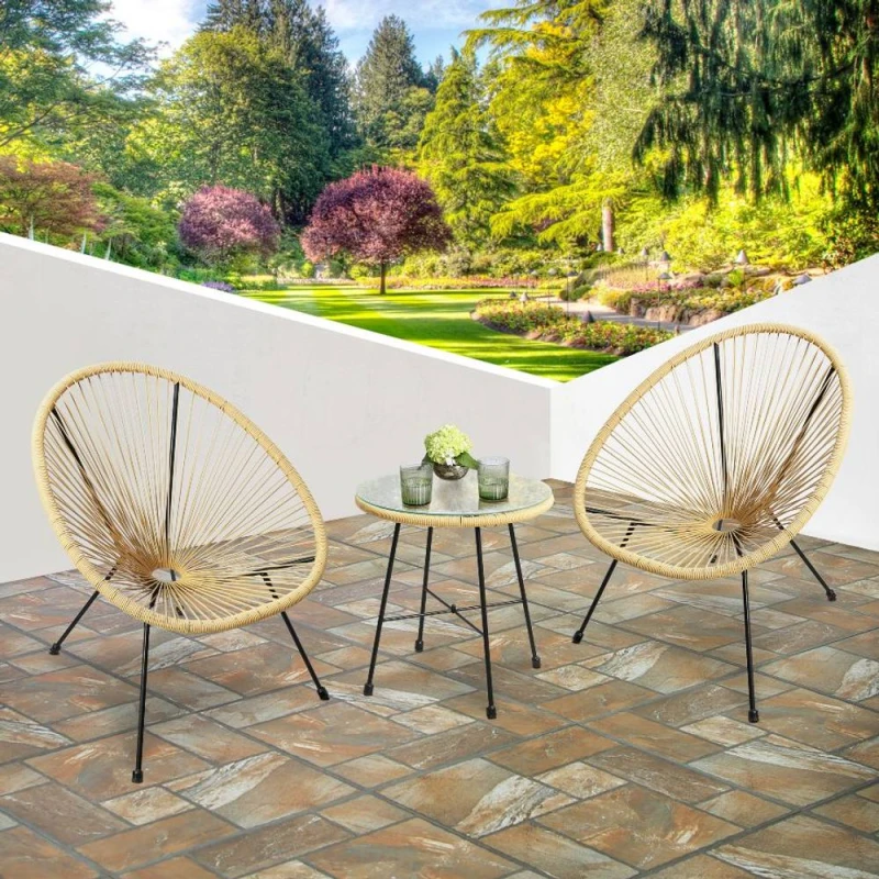 Image of RAYGAR Raygar - 3pcs Bistro Egg Designer String Chair Indoor & Garden Set - Natural RG0528