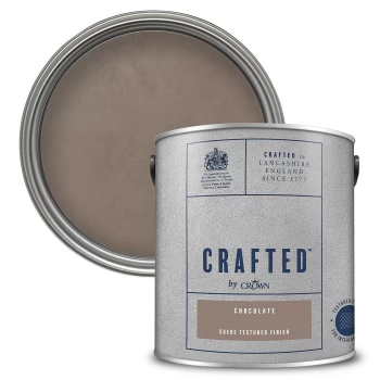 Image of CRAFTED by Crown Suede Textured Matt Emulsion Interior Wall Paint - Chocolate - 2.5L