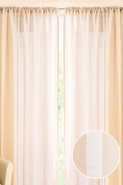 Image of Tyrone Textiles Casablanca Contemporary Metallic Linen-Look Voile Panel with Shimmering Yarn - Pair Cream