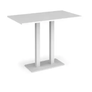 Image of Eros rectangular poseur table with flat white rectangular base and twin uprights 1400mm x 800mm - white