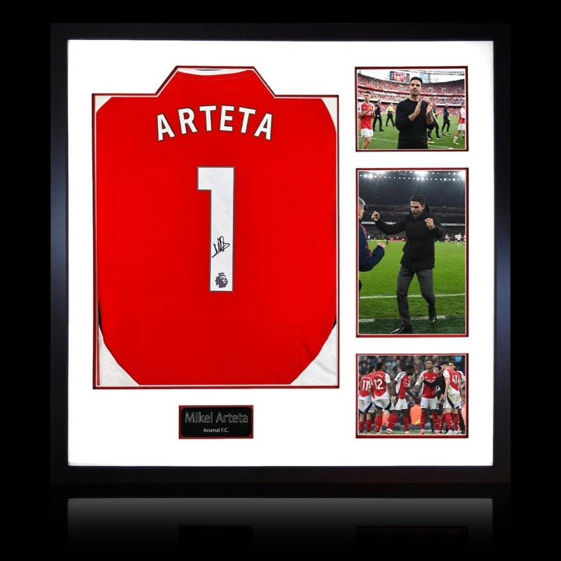 Image of The Fan Cave Mikel Arteta Signed Arsenal Shirt Elite Frame Red unisex 820x820mm