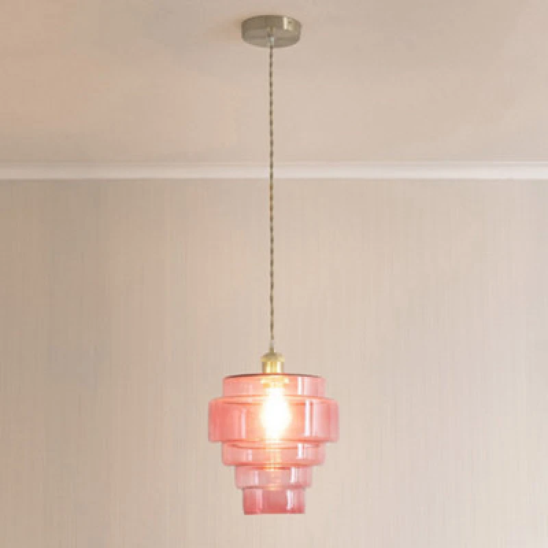 Image of ValueLights ValueLights Lane Glass 5 Tier Layered Shade Brushed Chrome Ceiling Pendant Light in Bright Pink Bright Pink One Size Unisex 5059406062797