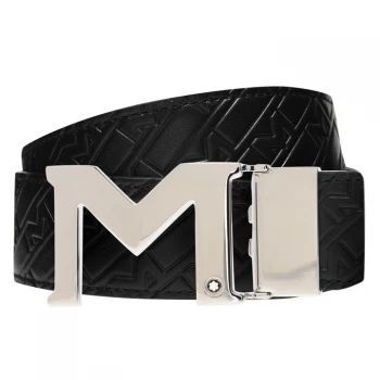 Image of Mont Blanc - M Buckle Black/blue 35 Mm Reversible Leather Belt - Belts - Black