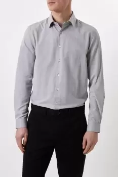 Image of Grey Tailored Fit Herringbone Texture Smart Shirt