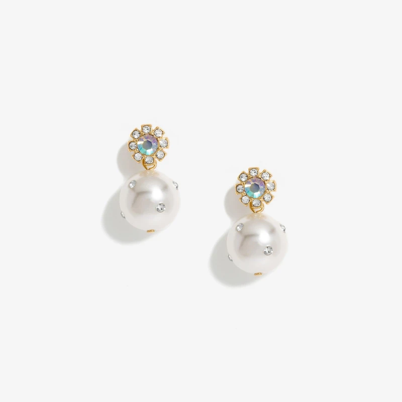 Image of Mood Gold Pearl Halo Drop Earrings Gold female