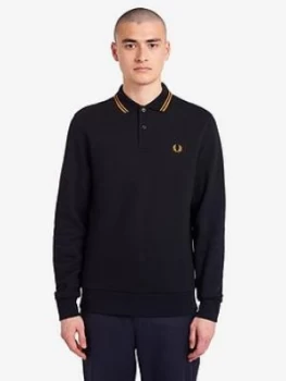 Image of Fred Perry Fleeceback Long Sleeve Polo Shirt, Black Size M Men