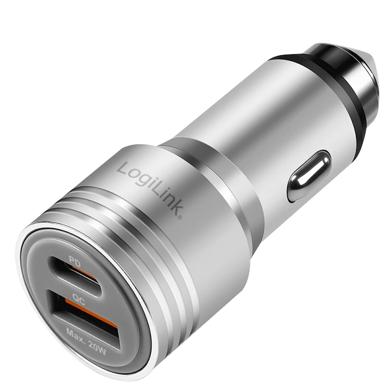 Image of LogiLink USB Car Charger. 2 Port. 20W fast charging. silver