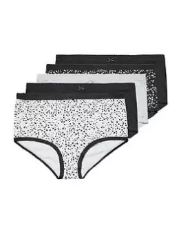 Image of Yours Yours 5pk Full Briefs Ditsy Star Mono, Black, Size 30-32, Women