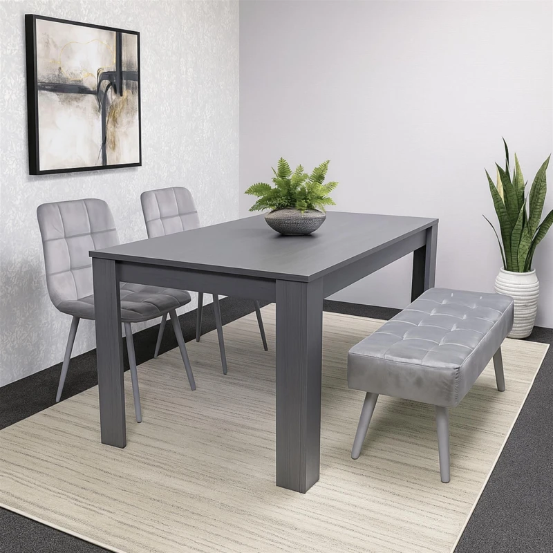 Image of Kosy Koala Dining Table and 2 Chairs With Bench Dark Grey, 2 Grey Velvet Chairs Wood, Multi ARCHR1402GYRGRB