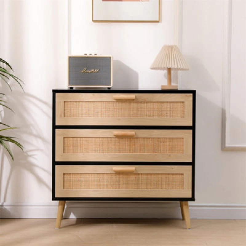 Image of Ratten Buffet Sideboard,storage 3 Drawers Chest,wooden Cabinet,freestanding Organiser Unit For Bedroom,living Room,hallway