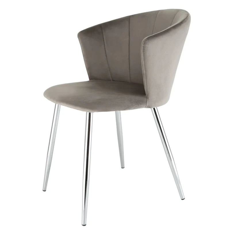 Image of RayGar Dunel Ella Accent Dining Chair In Velvet - Grey/Silver Legs, Grey RG1491