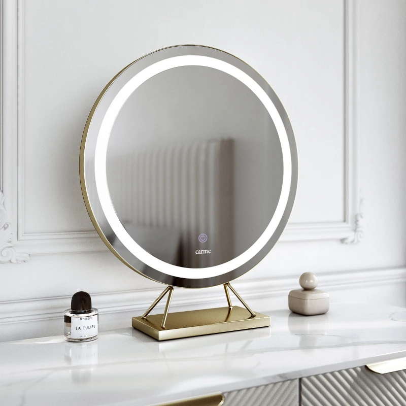 Image of CARME HOME Lillia Gold Frameless Touch Sensor LED Light Mirror Gold Unisex