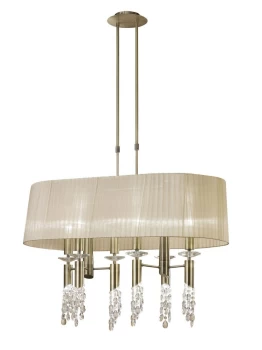 Image of Tiffany Ceiling Pendant 6+6 Light E27+G9 Oval, Antique Brass with Soft Bronze Shade & Clear Crystal