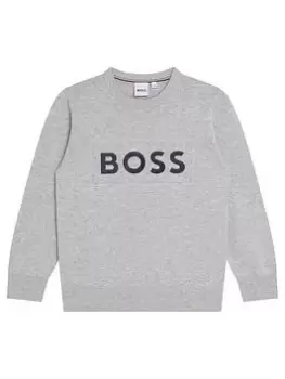 Image of BOSS Boys Logo Knitted Jumper - Grey Marl, Size Age: 4 Years