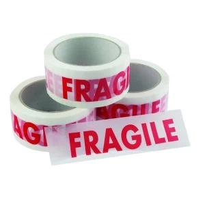 Image of Vinyl Tape Printed Fragile 50mmx66m White Red Pack of 6 PPVC-FRAGILE