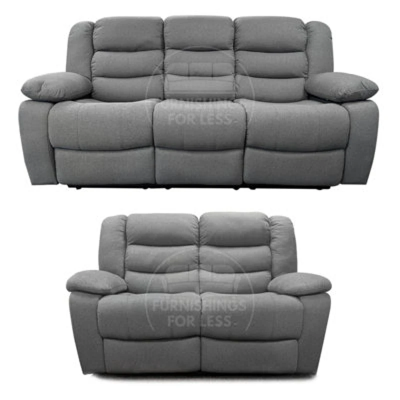 Image of Furnishings For Less UK Sorrento Grey Fabric Sofa Suite Manual Reclining Sofa Set 3 + 2 Seater Sofas With Drinks Tray High Back Grey
