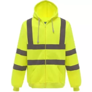 Image of Yoko Mens Hi Visibility Full Zip Reflective Work Hoodie (XL) (Yellow) - Yellow