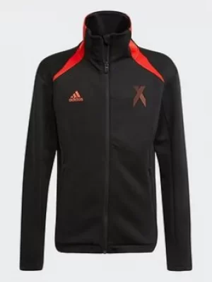 Image of Boys, adidas Aeroready X Football-inspired Track Top, Black/Red, Size 5-6 Years