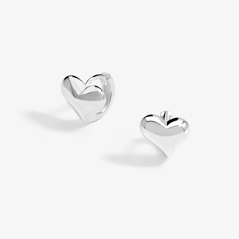 Image of Simply Silver Sterling Silver 925 Polished Heart Huggie Hoop Earrings Silver female