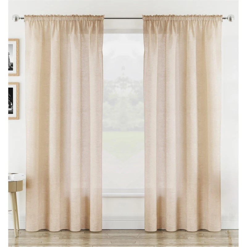 Image of Tyrone Textiles Rhodes Linen-Look Sheer Voile Panels - Pair Curtain Voiles / Nets / Lining 55x54in Beige 40599669002