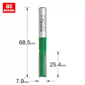 Image of Trend CRAFTPRO Two Flute Straight Router Cutter 7.9mm 25.4mm 8mm