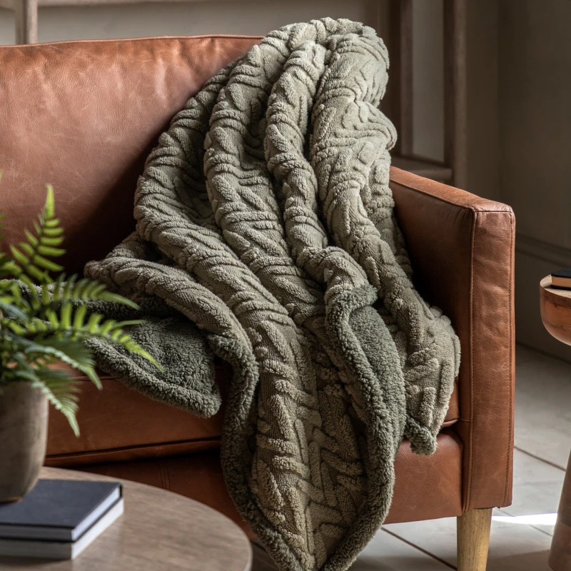 Image of Crossland Grove Herringbone Sherpa Throw  Sage 1400X1800Mm 5056693563365