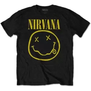 Image of Nirvana - Yellow Smiley Kids 13-14 Years T-Shirt - Black