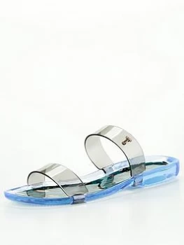 Image of Ted Baker Jelley Teal Leopard Printed Two Strap Jelly Sandal - Black, Size 38, Women