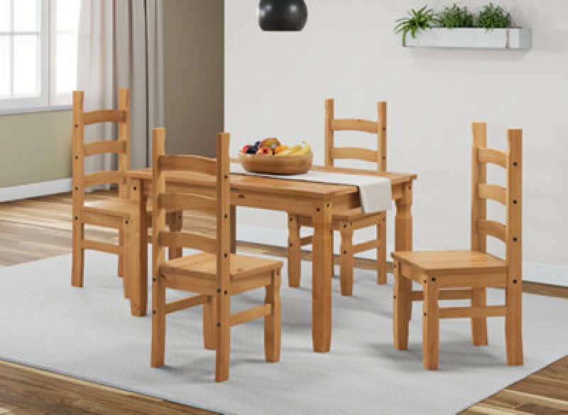 Image of Mercers Furniture Corona Small Extending Table & 4 Chairs Dining Set Solid Pine With Mexican Styling