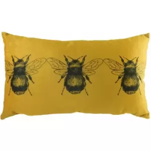 Image of Evans Lichfield - Gold Bee Faux Velvet Cushion Cover, Gold, 30 x 50 Cm
