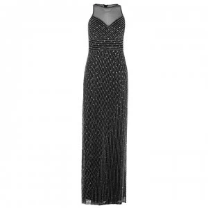Image of Adrianna Papell Beaded Halterneck Dress - Black/ Silver