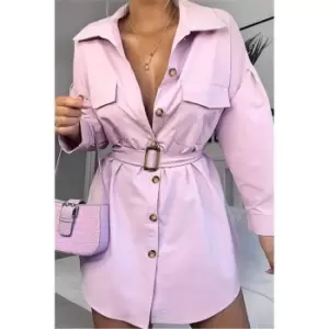 Image of I Saw It First Lilac Drop Shoulder Oversized Belted Shirt Dress - Purple