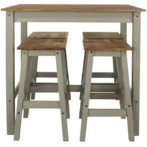 Image of Corona Linea - Breakfast Set Stools Included Solid Pine Grey Wooden Dining Kitchen Furniture