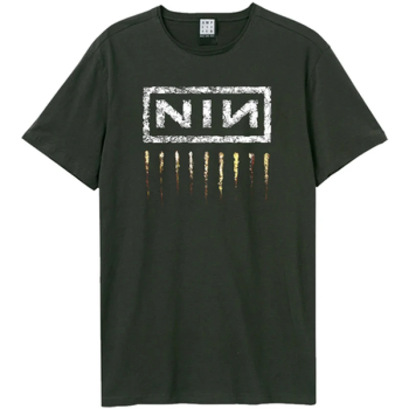 Image of Amplified Amplified Men Downward Spiral Nine Inch Nails Logo T-Shirt in Charcoal Size: X-Small Charcoal XS Male 5063652585726
