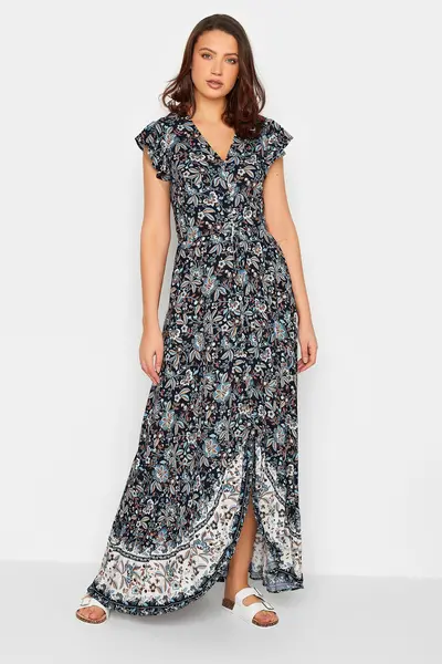 Image of Long Tall Sally Navy Floral Border Maxi Dress, Blue, Size 12, Women Blue VGZZZ Female 12