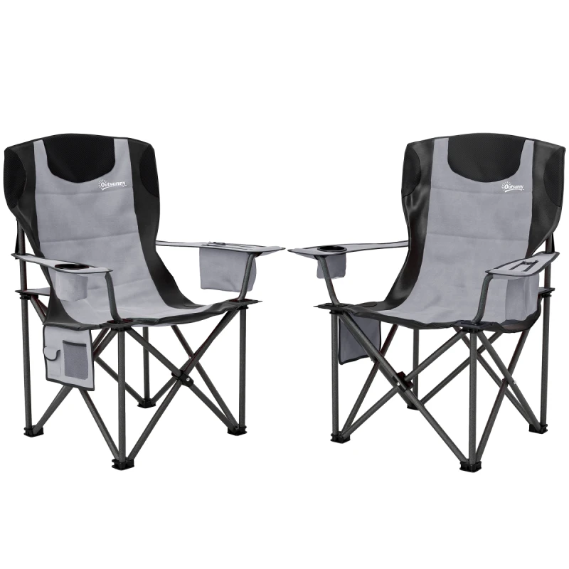 Image of Outsunny Outsunny Set of 2 Padded Folding Picnic Chairs with Cooler Bag - Grey