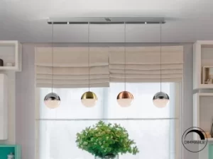 Image of Sphere Integrated LED Dimmable Bar Ceiling Pendant with Remote Control Chrome, Brass, Copper