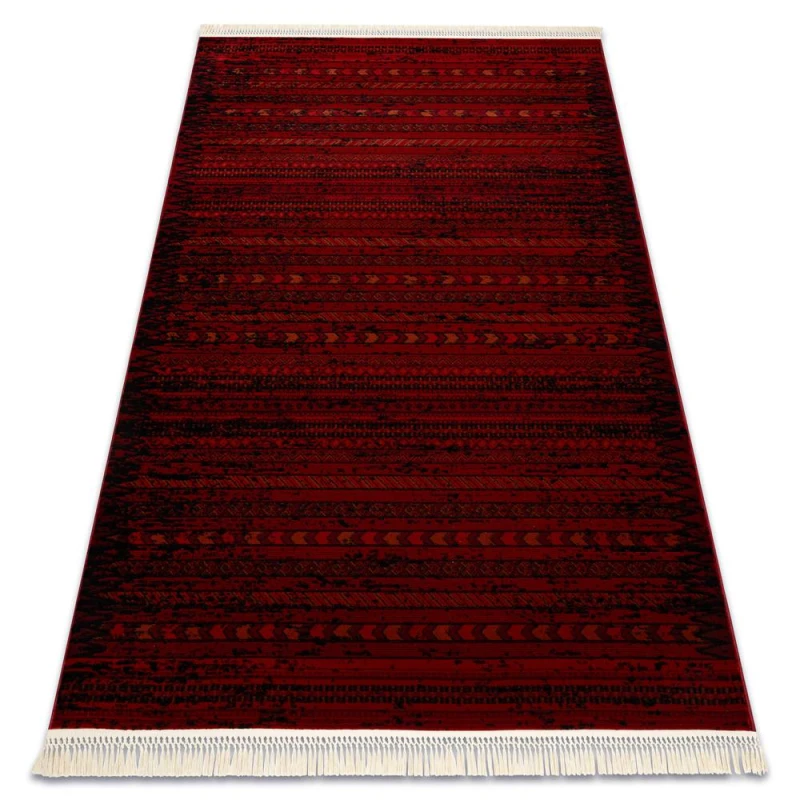 Image of RugsX Orient 5820 Carpet Burgundy / Black Oriental, Stripes With Fringes 100X200 Cm