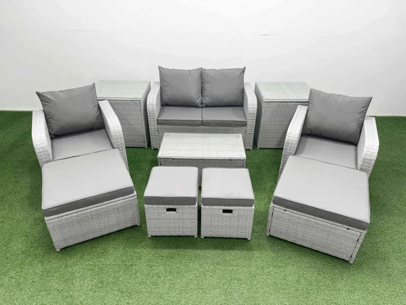 Image of Fimous 10 PCs Rectangular Coffee Table Set Reclining Chair Inclining Sofas in Light Grey Light Grey Unisex