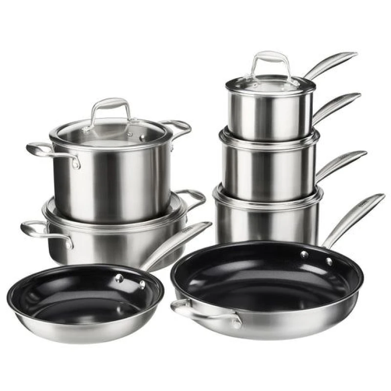 Image of Cooks Professional 7 Piece Tri-Ply Cookware Kitchen Pots & Pans Set in Silver Size: 7 Pack Silver Unisex 7 Pack