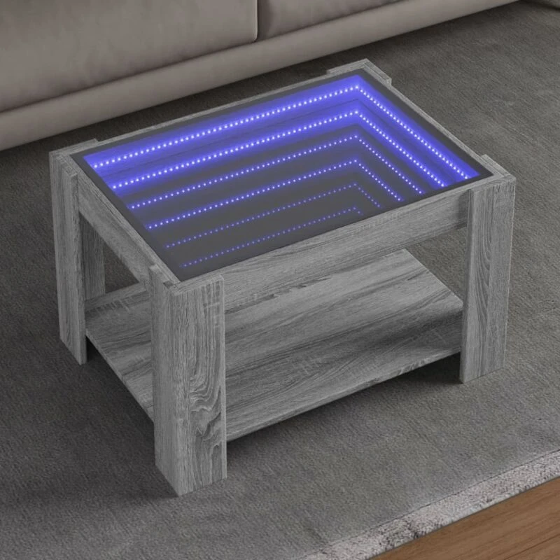 Image of Vidaxl Coffee Table With LED Grey Sonoma 73X53X45cm Engineered Wood, Grey 847551