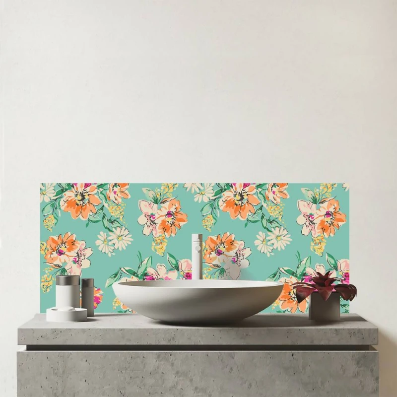Image of Warren Reed - Designer Bright Flower Sketch Glass Bathroom Splashback in Green Green Unisex