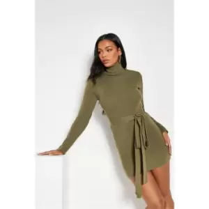 Image of I Saw It First Knitted Turtle Neck Belted Mini Dress - Green