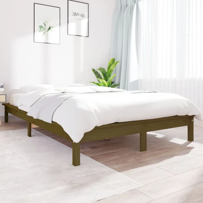 Image of Vidaxl Bed Frame Honey Brown 200X200 Cm Solid Wood Pine, Brown 820564