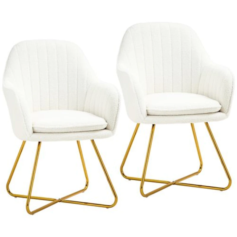 Image of HOMCOM Accent Chair Set of 2, Cashmere Armchair w/ Steel Legs, Cream White, Cream 83B-132V70CW