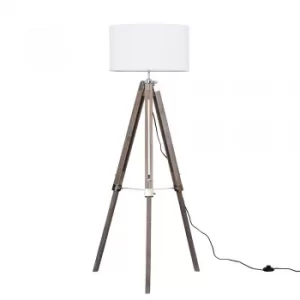 Image of Clipper Light Wood and Chrome Floor Lamp with XL White Reni Shade