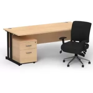 Image of Impulse 1800 x 800 Black Cant Office Desk Maple + 2 Dr Mobile Ped & Chiro Med Back Black W/Arms