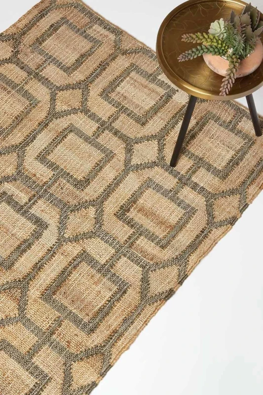 Image of Homescapes Tiran Brown Geometric Handwoven Jute Rug Brown