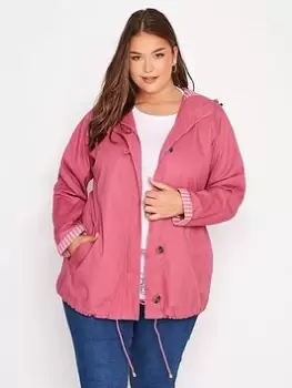 Image of Yours Clothing Cotton Twill Parka With Contrast Lining, Pink, Size 22-24, Women